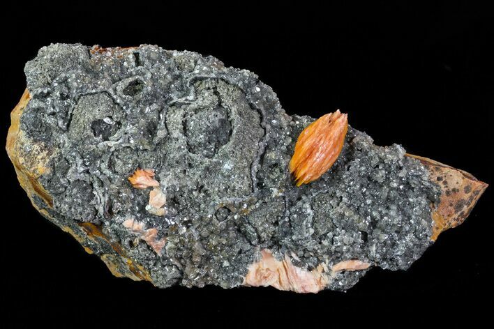 Cerussite Crystals with Bladed Barite on Galena- Morocco #74292